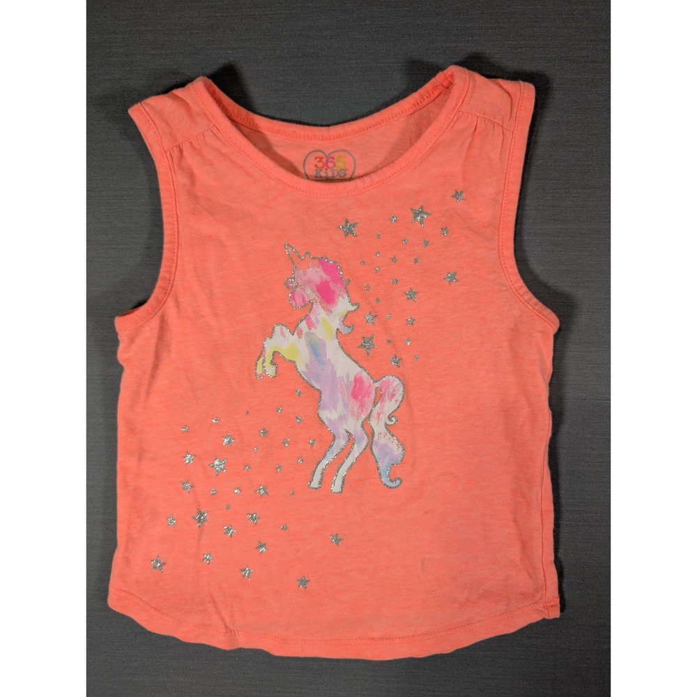 365 Kids by Garanimals Girls Coral Unicorn Glitter Star Tank Top Size 4